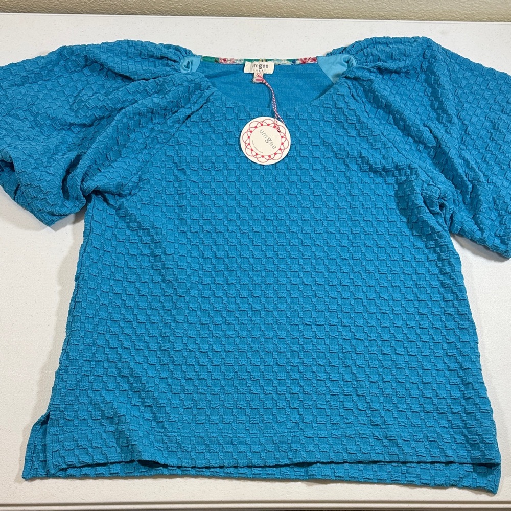Umgee Textured Turquoise Puff Sleeve Top